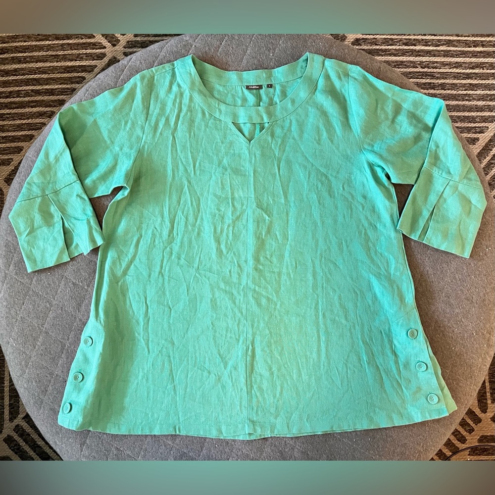 AMELLINE Large Green Linen 3/4 Sleeeve Tunic Orig $209